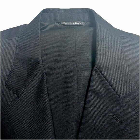 Canali Lana 3 Button Blazer Suit US 44L 54L Italy Men Pin Stripe Black On Black - Picture 1 of 16